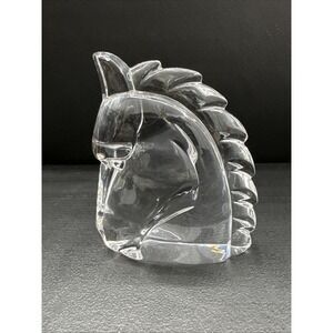 Fine Clear Crystal Art Glass Horse Head Silhouette Sculpture, Bookend